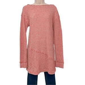Free People Coral White Stripe Intimately Shed The Thread Tunic Deep Plunge Back